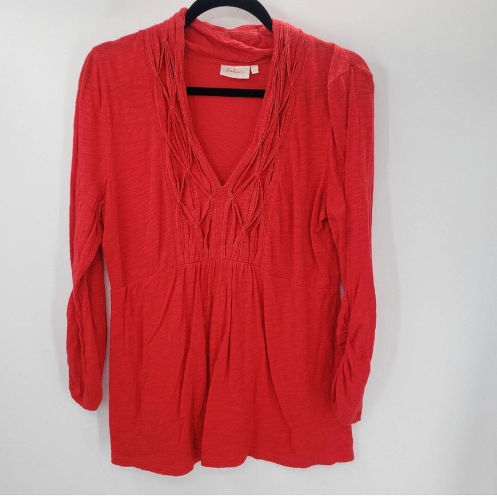 Anthropologie deletta red knit top womens size medium deep v neck ruched